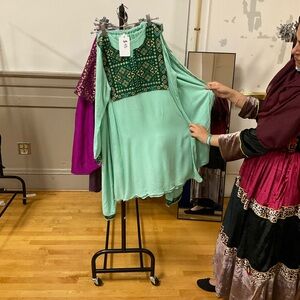 Elegant Green Embroidered Afghan Dress Simple